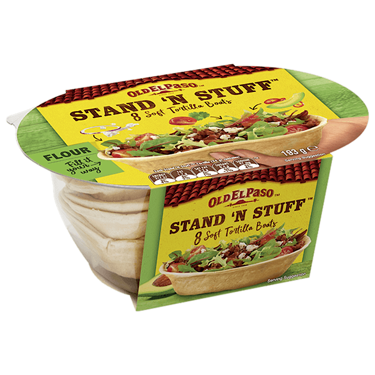a pack of Old El Paso's stand n stuff 8 soft tortilla boats (193g)